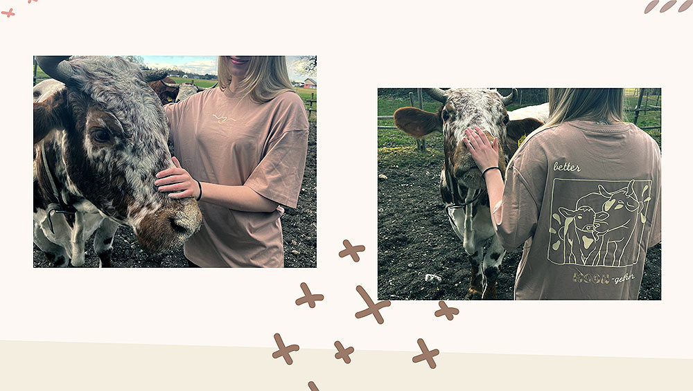 „Unser Design soll die Nähe und Geborgenheit zeigen, die Kühe verdienen und oft nicht erfahren dürfen.“ (Christina, Sarah und Sarah )