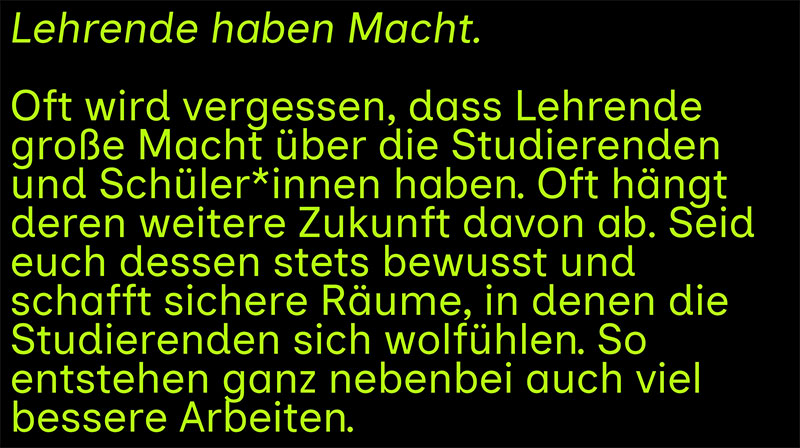 Daniels Appell an die Kolleginnen und Kollegen, den kontinuierlichen und reflektierten Lernprozess in der designpädagogischen Praxis zu unterstützen.