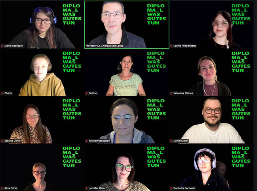 Kick-off-Meeting des Social Design-Projekts mit „Ärzte ohne Grenzen“: Studierende der DIPLOMA Hochschule starten motiviert und engagiert ins Sommersemester 2025, begleitet von Themengeberin Vanessa und den Dozenten Daniel Meier und Prof. Dr. Andreas Lanig