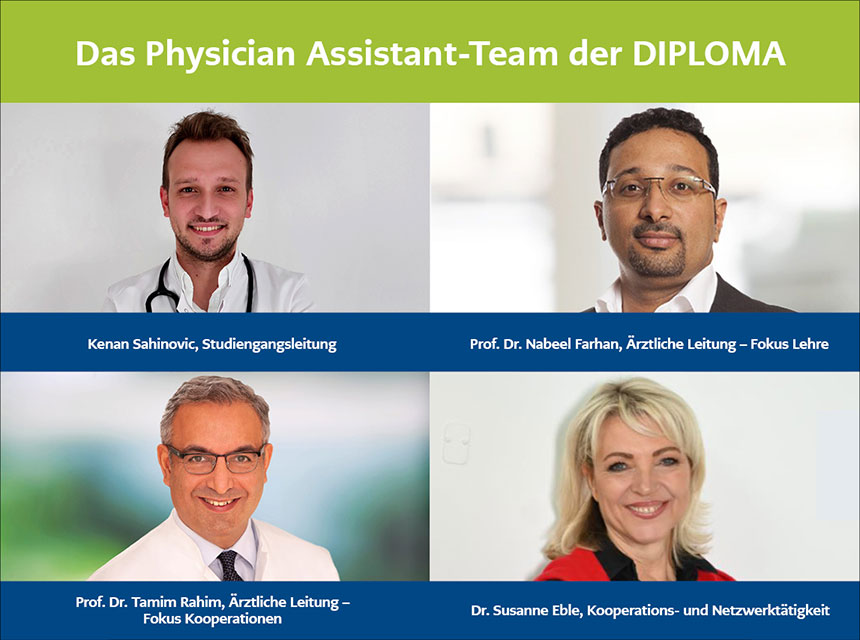 Das Team der DIPLOMA Hochschule für das berufsintegrierte Bachelorstudium Physician Assistant (B.Sc.).