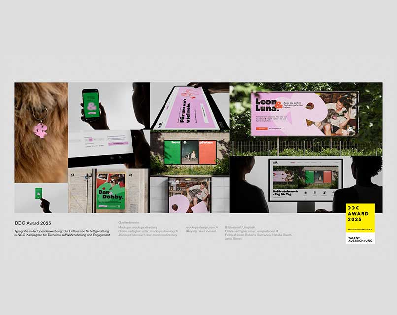 Die Kampagne von Alexandros Sarakasidis – Das „&amp;“ als Hundemarke: Das typografische Zeichen wird zum Symbol für Beziehung und Verantwortung – Kernmotiv der Social-Design-Kampagne „herz &amp; pfoten e.V.“.