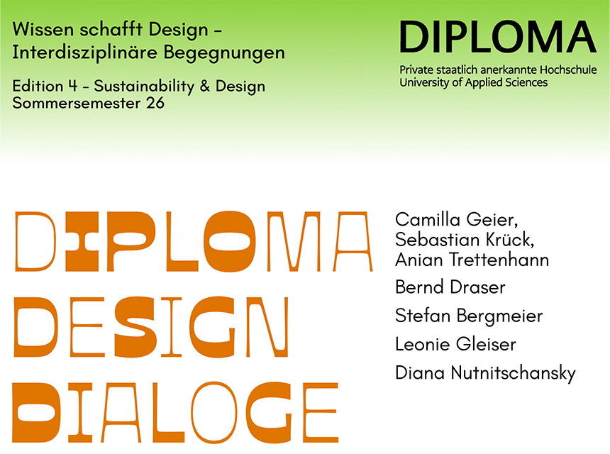 Vortragsreihe zum Thema Sustainability &amp; Design vom Studienbereich Design &amp; Medien |  Mai 2026 bis September 2026.