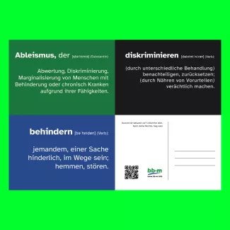 Postkarten, die auf Barrierefreiheit aufmerksam machen