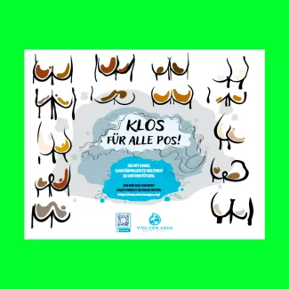 Eine Illustration von verschiedenen Gesäßen unterschiedlicher Hautfarbe mit dem Slogan "Klos für alles Pos"