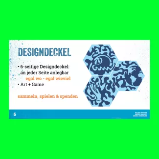 Ein Mockup einer Website um das Projekt zu bewerben. Das Projekt zeigt Bierdeckel bedruckt mit einem spannenden Muster in blauen Farben.
