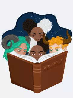 Gezeichnete Collage zum Thema Astrologie