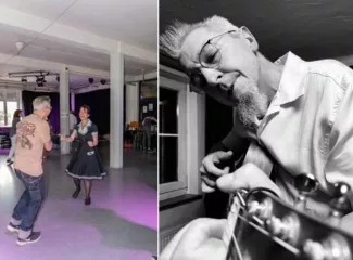 tanzendes Pärchen, Gitarre spielender Mann