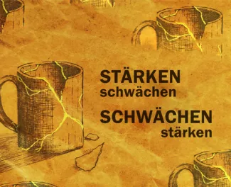 zerbrochene Tasse, mit goldener Farbe auf den Bruchkanten