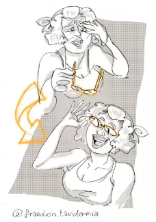 Illustration einer im sehen beeinträchtigten Lehrenden und Lernenden von Pia Teutenberg