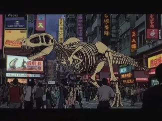 Animation eines Dinosauriers in der Stadt