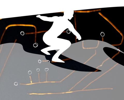 Abstrakte Illustration schwarz, weiß und braun eines Surferfs