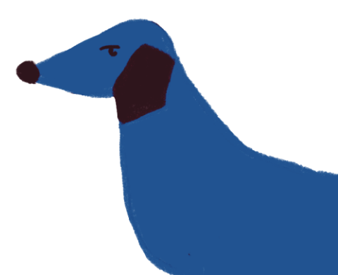 Eine Illustration die einen Bildausschnitt eines blauen Hundes zeigt