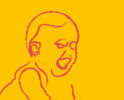 Ein schreiendes Kind als Illustration auf einem gelben Hintergrund