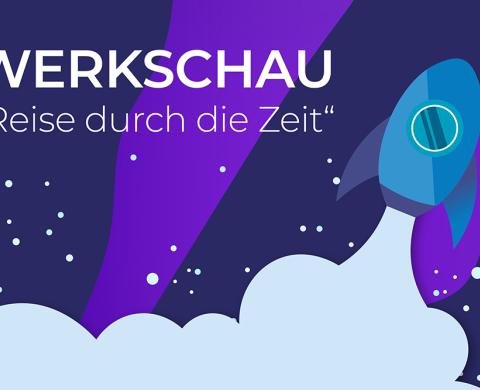 Gezeichnete Rakete auf violettemnHintergrund