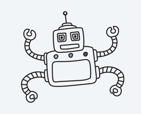 Strichzeichnung eines Roboters mit vier Armen