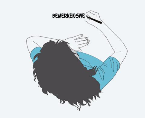 Illustration einer Person von oben die das Wort „Bemerkenswert“ schreibt