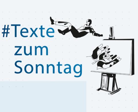 Schwarze Illustration: Person über einer Staffelei auf der zwei geöffnete Hände zu sehen sind