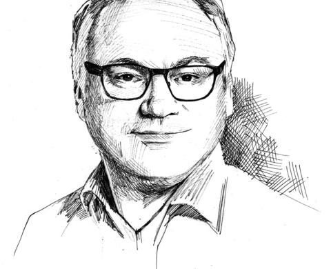 Portrait von Prof. Dr. Michael Namokel. Fineliner-Zeichnung von Angelina Benedetti.