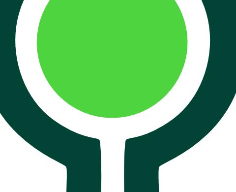 Grafisches Symbol: leuchtend grüner Kreis in einer weißen und dunkelgrünen, stilisierten Baumform.